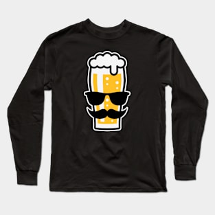 Beer Glass With Sunglasses & Moustache (Funny / 3C) Long Sleeve T-Shirt